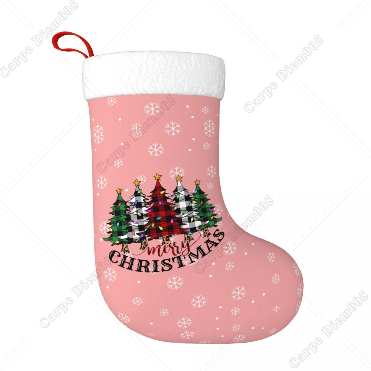 Christmas Stocking Hanging - 家族のためのハンギングクリスマスストッキング、ピンクの雪片、大きなクリスマスストッキング、暖炉、休日のパーティー、家の装飾