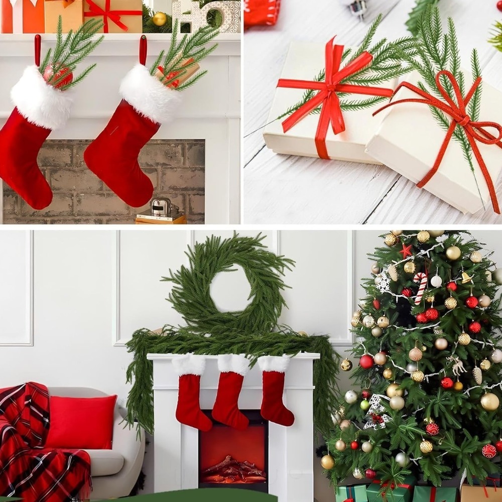 Christmas Wreath Fake - 10 個のクリスマス人工ノーフォーク松の枝プラスチックグリーンフェイクノーフォーク松の茎ホームクリスマス DIY リース
