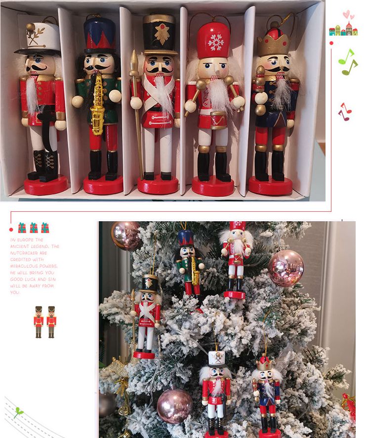 Nutcracker Figurine - 5/6個メリークリスマスデコレーション子供くるみ割り人形の兵士人形12センチメートル木製ペンダント新年ナヴィダードためクリスマスツリー