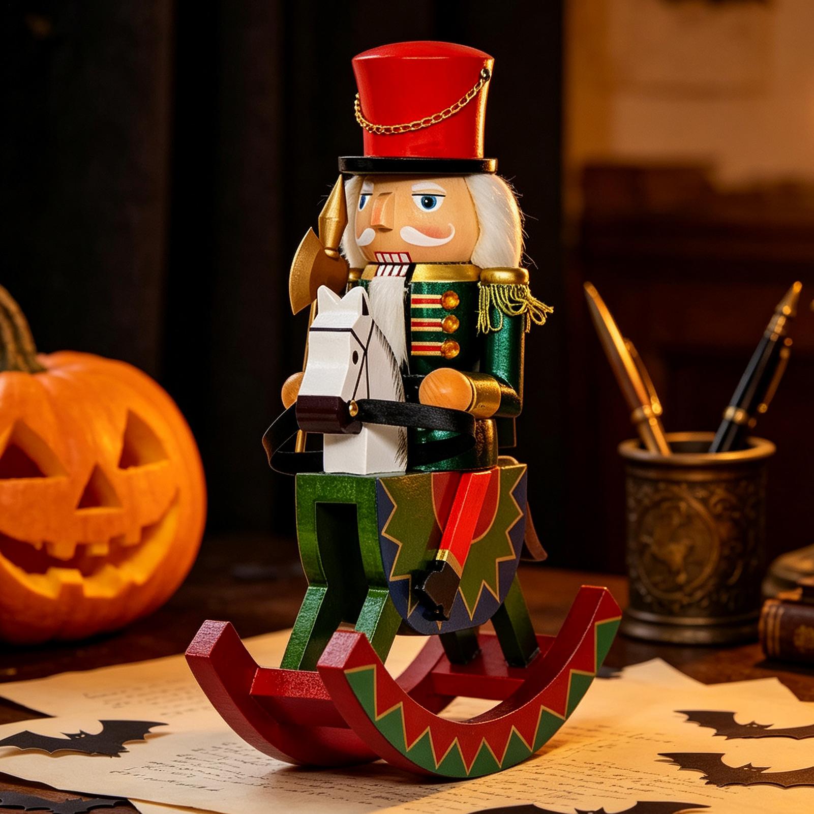 Nutcracker Figurine - クリスマスくるみ割り人形オーナメント ヴィンテージフェスティバル装飾彫刻 木製くるみ割り人形 ロッキングホースに乗ったフィギュア リビングルーム用