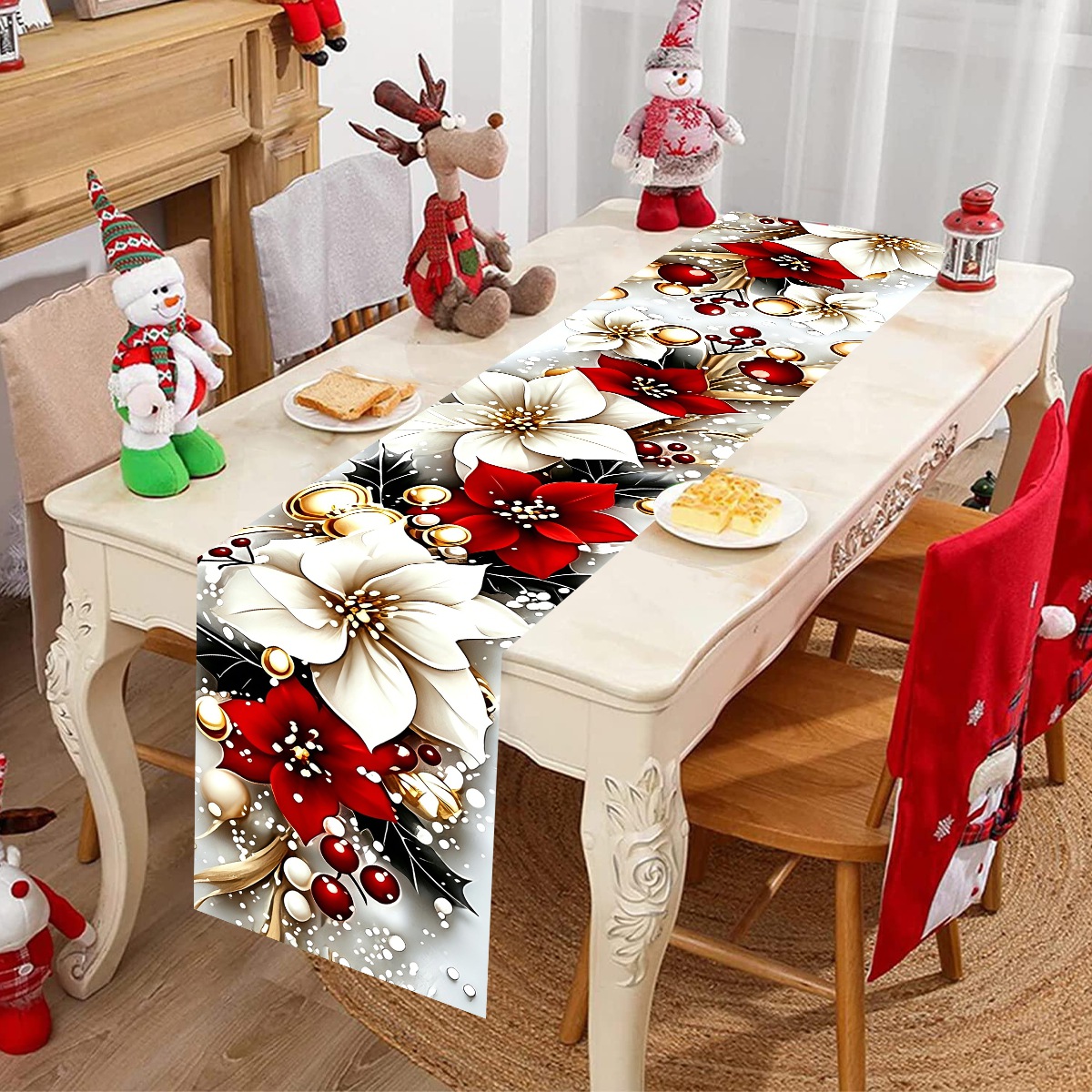 180*35cm 花柄クリスマス テーブルランナー クリスマ - Christmas Table Runner のレビューと価格