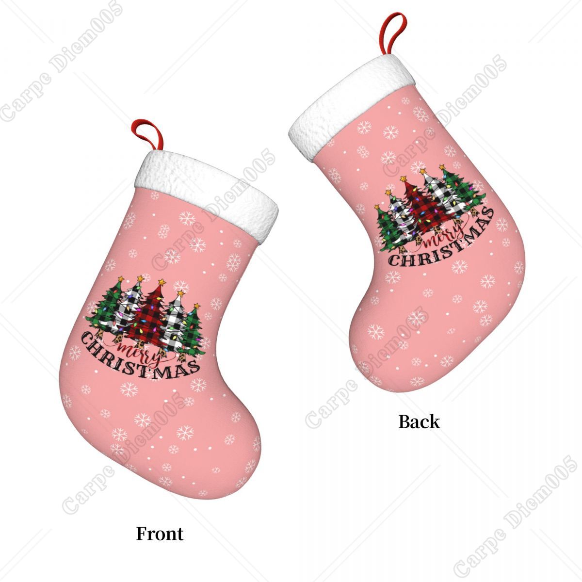 家族のためのハンギングクリスマスストッキング、ピンクの雪片、 - Christmas Stocking Hanging のレビューと価格
