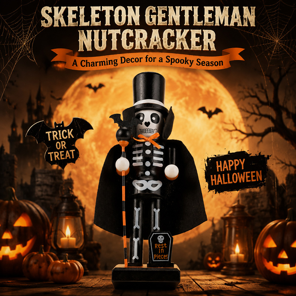 ハロウィン無垢材くるみ割り人形フィギュア スケルトン 魔女  - Nutcracker Figurine のレビューと価格