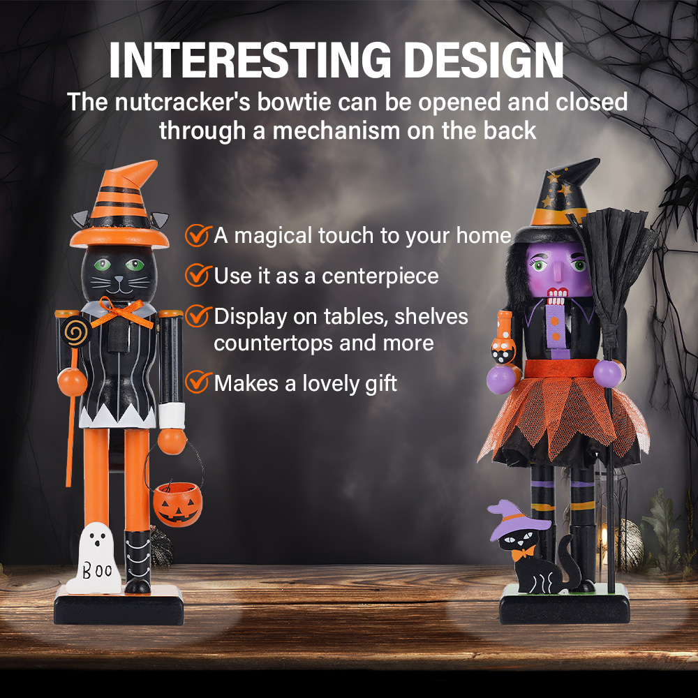 ハロウィン無垢材くるみ割り人形フィギュア スケルトン 魔女  - Nutcracker Figurine のレビューと価格