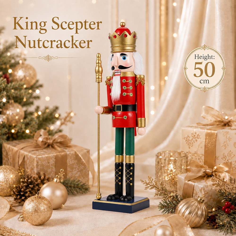 50CM木製くるみ割り人形王の杖人形工芸品パペット像クリスマ - Nutcracker Figurine のレビューと価格
