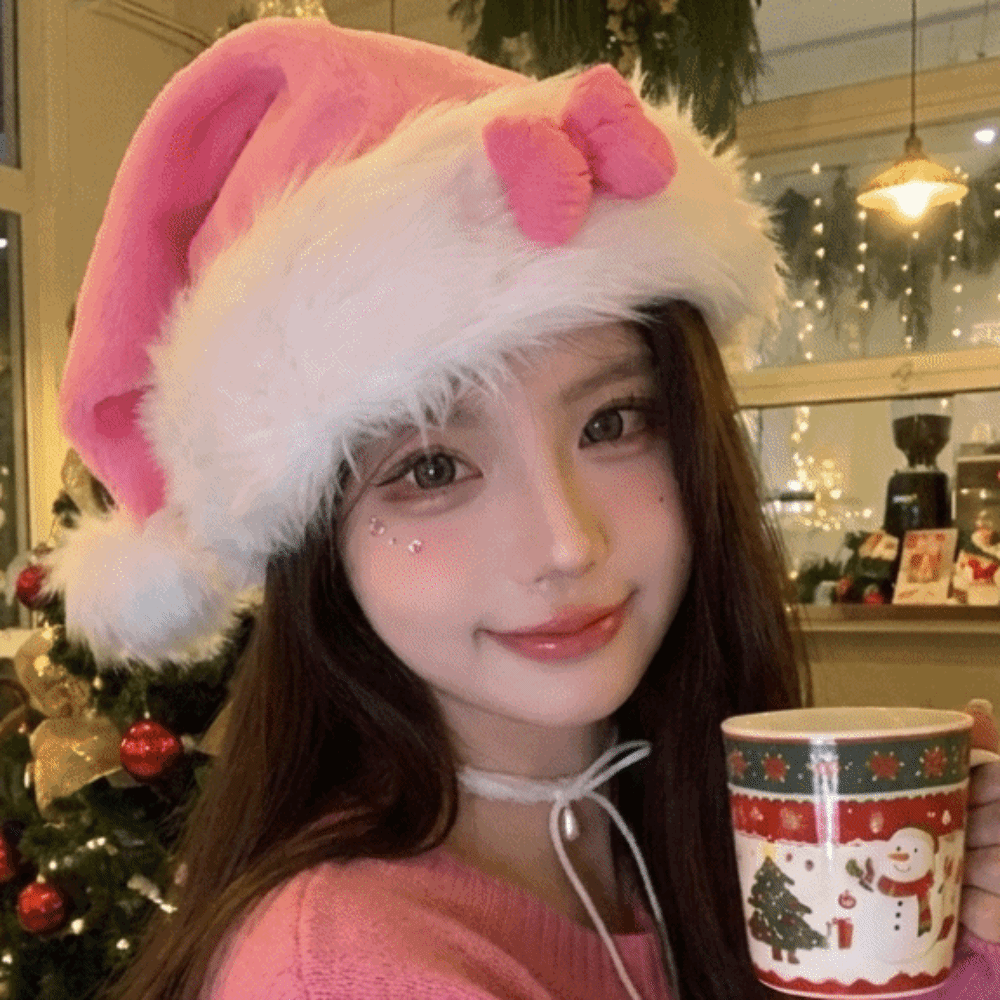 シックな星柄のピンクのリボン付きサンタ帽子 ふわふわで柔らか - Santa Hat Plush のレビューと価格