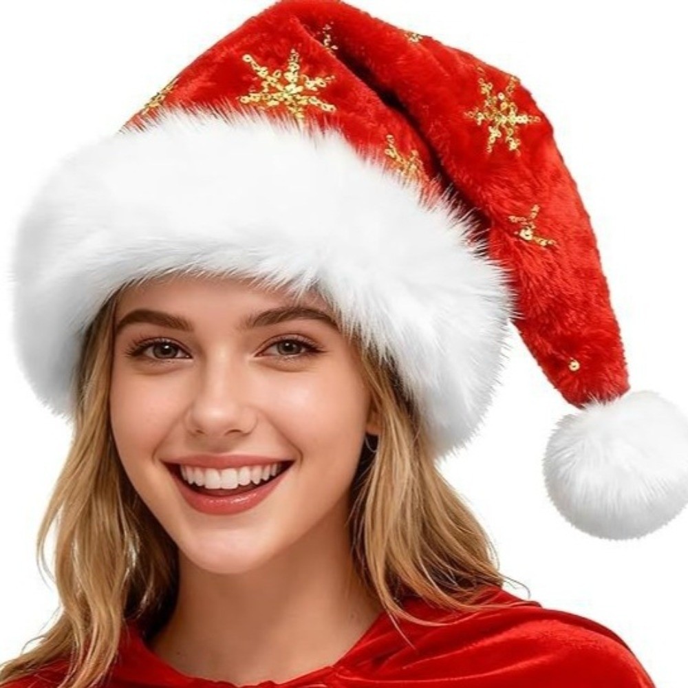 シックな星柄のピンクのリボン付きサンタ帽子 ふわふわで柔らか - Santa Hat Plush のレビューと価格
