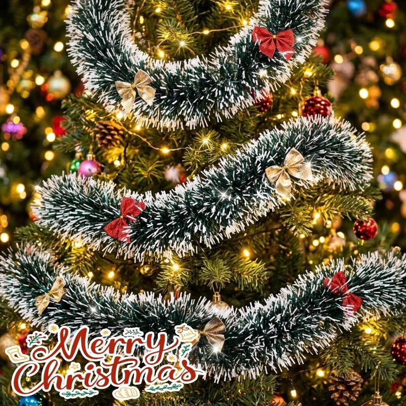 20/2m クリスマスティンセルガーランド リボン付き グリ - Tinsel Garland Decoration のレビューと価格