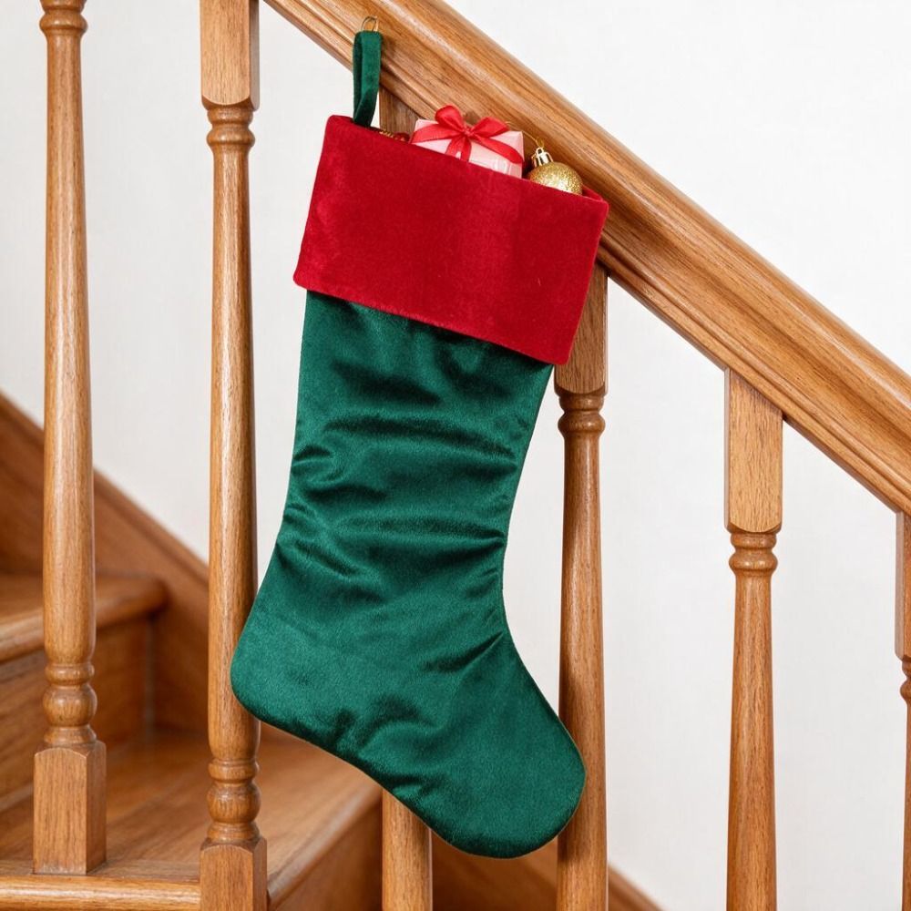 赤と緑のベルベット製クリスマスストッキング、詰め替え可能なク - Christmas Stocking Hanging のレビューと価格