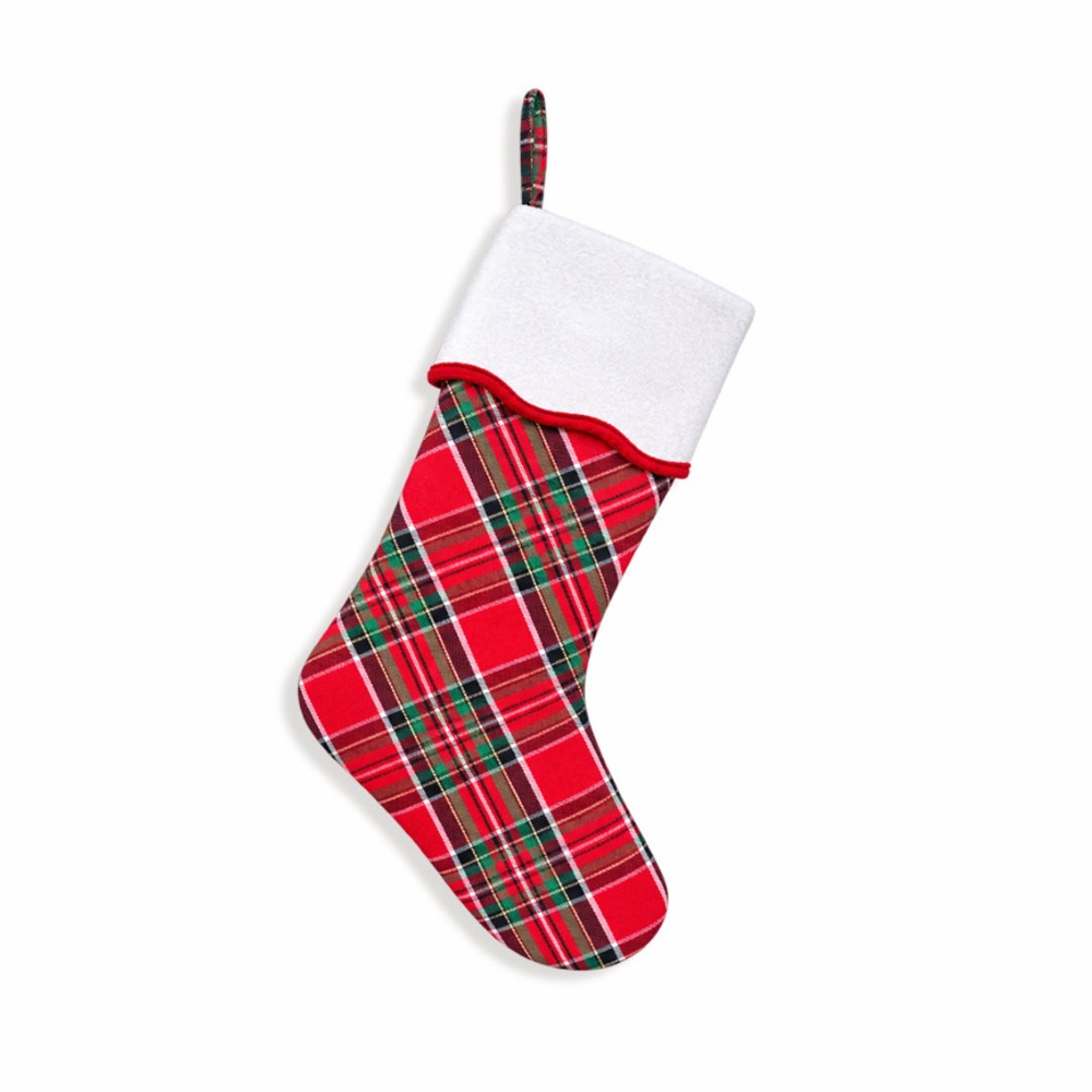 リボン付きチェック柄クリスマスストッキング、パッド入りリボン - Christmas Stocking Hanging のレビューと価格