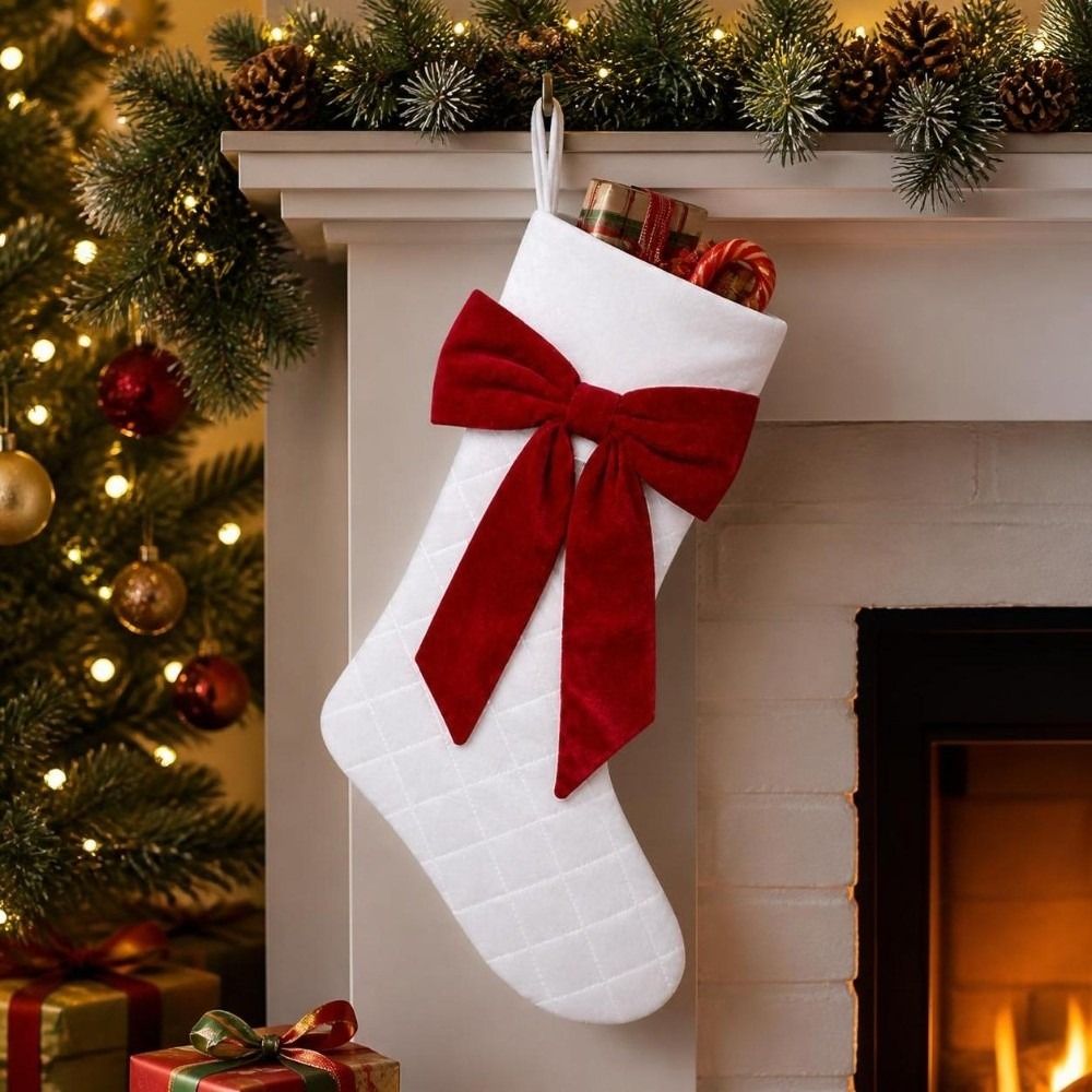 リボン付きチェック柄クリスマスストッキング、パッド入りリボン - Christmas Stocking Hanging のレビューと価格