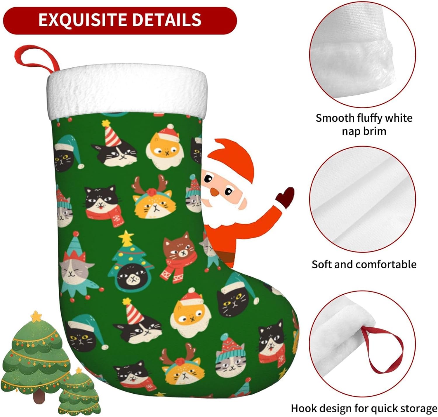 かわいい猫グリーンクリスマスストッキング暖炉吊り下げ靴下ホル - Christmas Stocking Hanging のレビューと価格